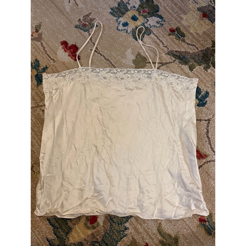 Valerie Stevens Womens 100% Silk Camisole Ivory Spaghetti Strap M Embroidered